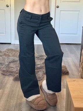 Moda International Low Rise Flare Wide Leg Pants Size 4 Y2K 2000s Office Siren